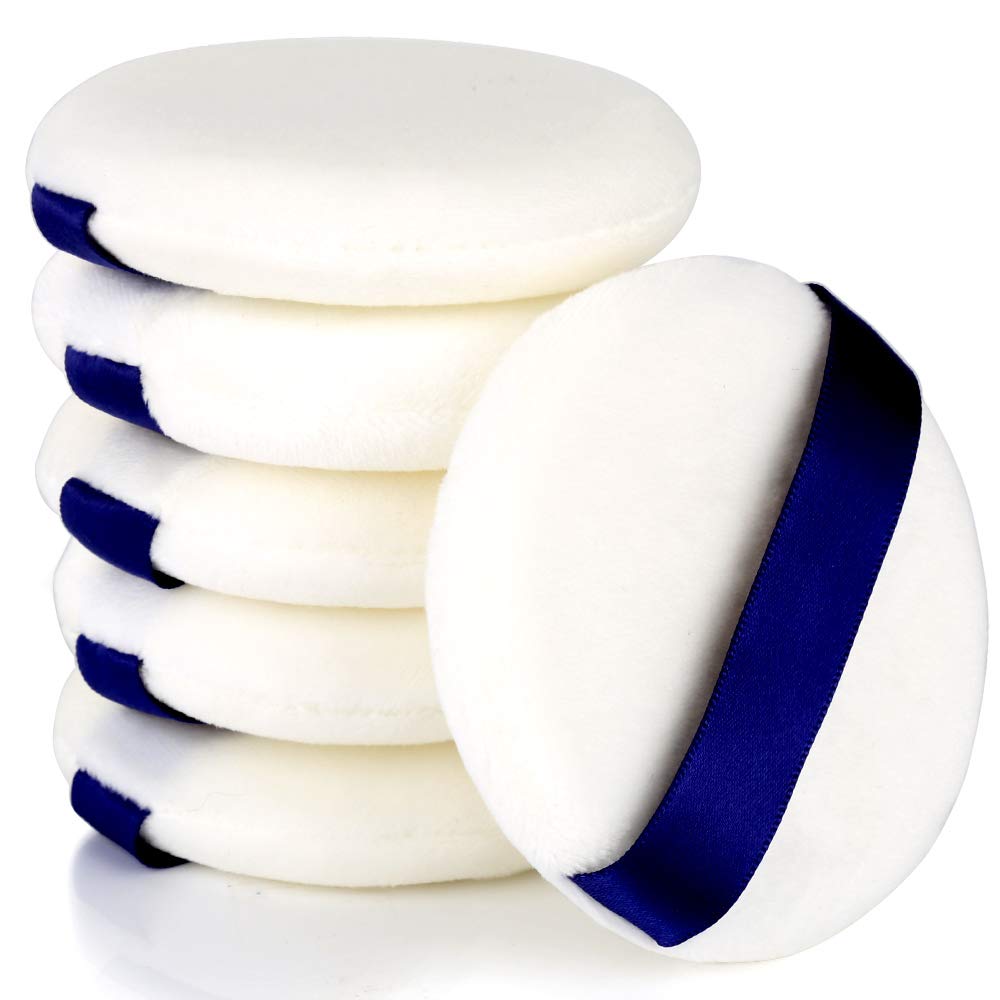 パウダーパフ ベルト付き ルースパウダー用 6個入り 円形 ふわふわ 直径約80mm/厚さ約18mm メイクアップパフ ベビーパウダー用 フェースパウダー 舞台メイク用